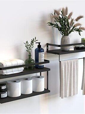 New 2+1 Tier Wall Mounted Floating Shelves Set of 2, Rustic Wood Wall